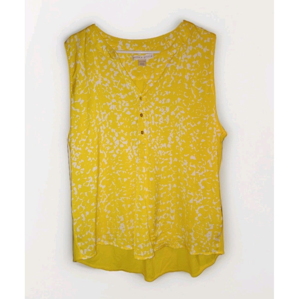 Hanna & Gracie Womens XXL Yellow Henley Tank Top Lightweight Office‎ Blouse